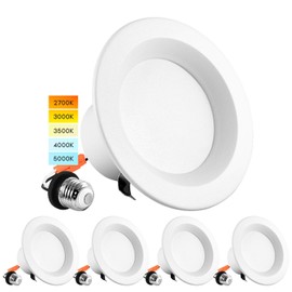 LUXRITE 4 Inch LED Recessed Can Lights, 10W=60W, CCT Color Selectable 2700K | 3000K | 3500K | 4000K | 5000K, Dimmable Retrofit Downlights, 750 Lumens, Energy Star, Wet Rated, ETL Listed (4 Pack)