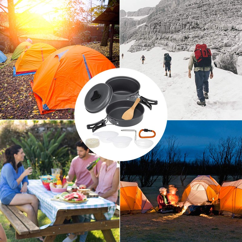 Lixada 10Pcs Camping Cookware Mess Kit Lightweight, Compact, Durable Pot