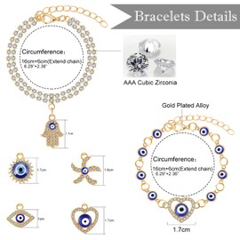 KOHOTA 6PCS Classic Evil Eye Bracelet for Women Gold Chain Cubic Zircon Beaded Lucky Turkish Blue Eyes Charms Bracelets Set Evil Eye Jewelry