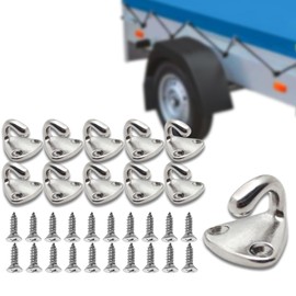 alouweekuky 10 pieces tarpaulin hooks, tarpaulin attachment trailer with 20 screws, 316 stainless steel mesh hooks for trailers, extremely durable and robust two-hole hooks for trailers, side wall