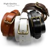Men's Solid Brass Roller Buckle Genuine Full Grain Leather Belt