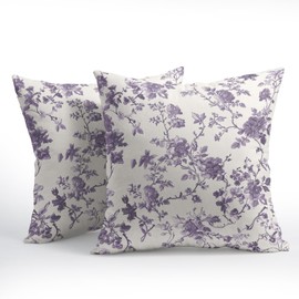 Lavender Purple Floral Pillow Covers 18x18 Inch Set of 2 Purple and Cream Chinoiserie Flower Outdoor Decorative Throw Pillows Vintage Rustic Toile Pillowcases Cushion Covers for Couch Home Decor