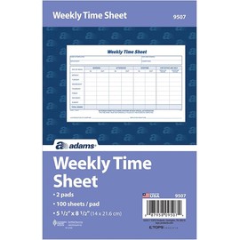 Adams Weekly Time Sheet, 1-Part, 5.5 x 8.5 Inches, Blue/White, 100 Sheets Per Pad, 2 Pack (9507ABF)