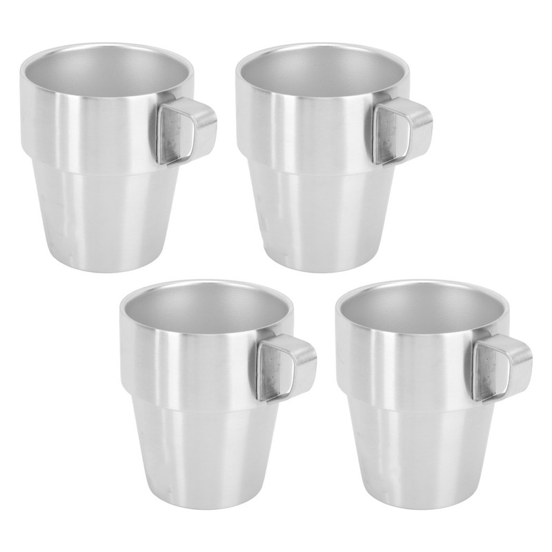 300ml Stackable Coffee Cups with Stand Stainless Steel Double Layer