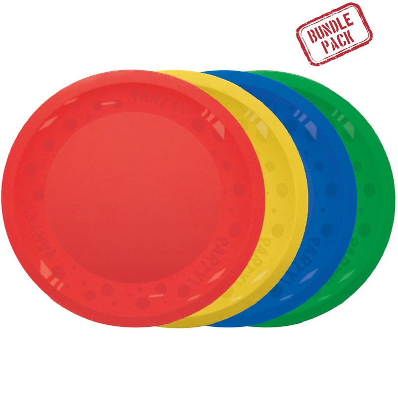 Procos - Plastic Plate Set, 4 Pieces, Reusable, Party Tableware