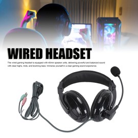 Wired Gaming Headset, 3.5mm Audio Jack Over Ear Headphones, Noise Cancellation Headsets with Rotatable Microphone, PU Leather Earmuffs, for Online Course Teleconference