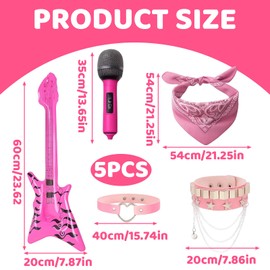 YFHUVB Rock Star Fancy Dress Kids, 5Pcs Girls Rockstar Costume Set With Inflatable Guitar, Microphone, Bracelet, Bandana And Collar, Perfect For Theme Parties, School Performances And Role Play