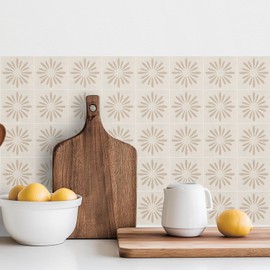 meihea 30 Pack, 4x4 Inch Neutral Peel and Stick Tiles, Modern Geometric Sunburst Decals for Backsplash, Stairs, Furniture & Countertops