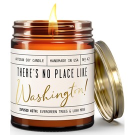 Washington Gifts, Washington Decor for Home - 'There's No Place Like Washington Candle, w/Evergreen Trees & Lush Moss I Washington Souvenirs I Washington State Gifts I 9oz Jar, 50Hr Burn, USA Made