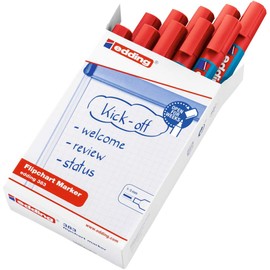 edding 383 Flipchart Markers - Red - 10 Pens - Chisel Tip 1-5 mm - Pen for Writing, Drawing and Marking on Flipcharts - Ink Does Not Bleed Through Paper - Does Not Dry Out - Intensive Colour