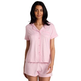 bebe Short Sleeve Pajama Set for Women, Logo Print Pink PJ Set for Women, Soft Knit Women's Pajamas (Light Pink, Medium)