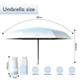 Sykerout Gradient Umbrella, Mini Umbrella, Pocket Umbrella, Compact Umbrella, Mini Foldable Travel Umbrella, Small, UV Umbrella, sky blue