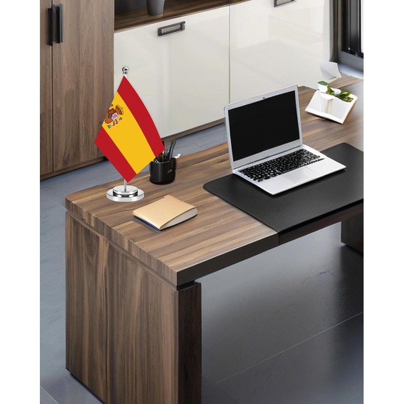 Spain Miniature Desk Flag Set,8x5 Inch Spanish Small Flag With