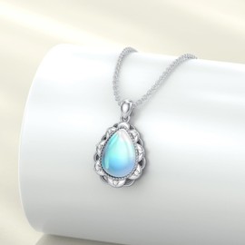 ABIGY Moonstone Necklace 925 Sterling Silver Women's Moonstone Jewellery Pendant Necklace Christmas Moonstone Necklace for Women, Sterling Silver, Moonstone