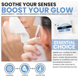 Bodico Make-up Remover Cleansing Wipes - 25 Count - Alcohol-Free, Enriched with Chamomile & Vitamin B, Fragance-Free, Pre-Moistened Facial Wipes for All Skin Types