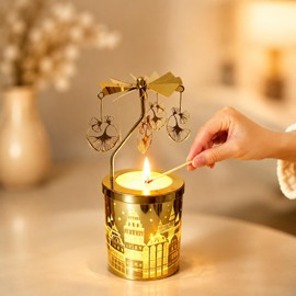 KINGNERO Rotating Candle, Lavender Scented Candles with Carousel, Rotary Candle Holder Gifts for Mom Wife Anniversary Valentine's Day, Unique Birthday Gift for Sister Girlfriend