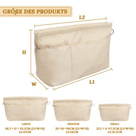 Grantop Handbag Organiser Nylon, Handbag Organiser with Key Ring, Bag Organiser Felt Bag in Bag Organiser, Inner Pockets for Handbags with Key Chain (Beige S)