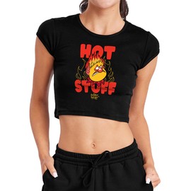 The Year Without Santa Claus Hot Stuff Women's Cap Sleeve Baby Rib Crop Top, Black, X-Large