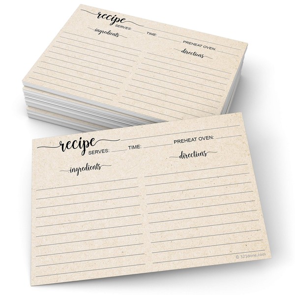 321Done Recipe Cards 4x6 Tan Simple Script, 50-Pack, Made in