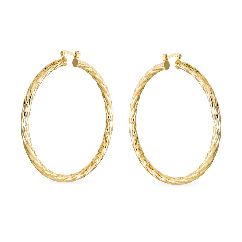 Rope Cable Wide Large Hoop Earrings For Women Teen Yellow