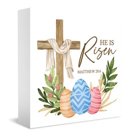 PurpleDeer Funny He is Risen Sign Easter Decorations Christian Easter Decorations Easter Decor Easter Egg Sign Bunny Decor Spring Decor Happy Easter Desk Table Decor