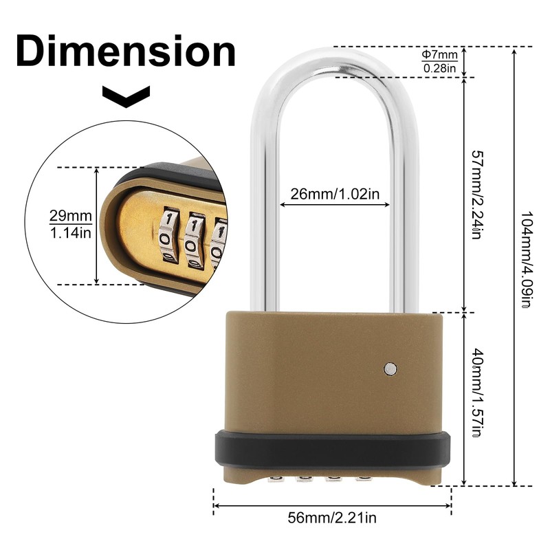 HOJLKLD 4 Digit Combination Lock, Heavy Duty Combination Padlock with