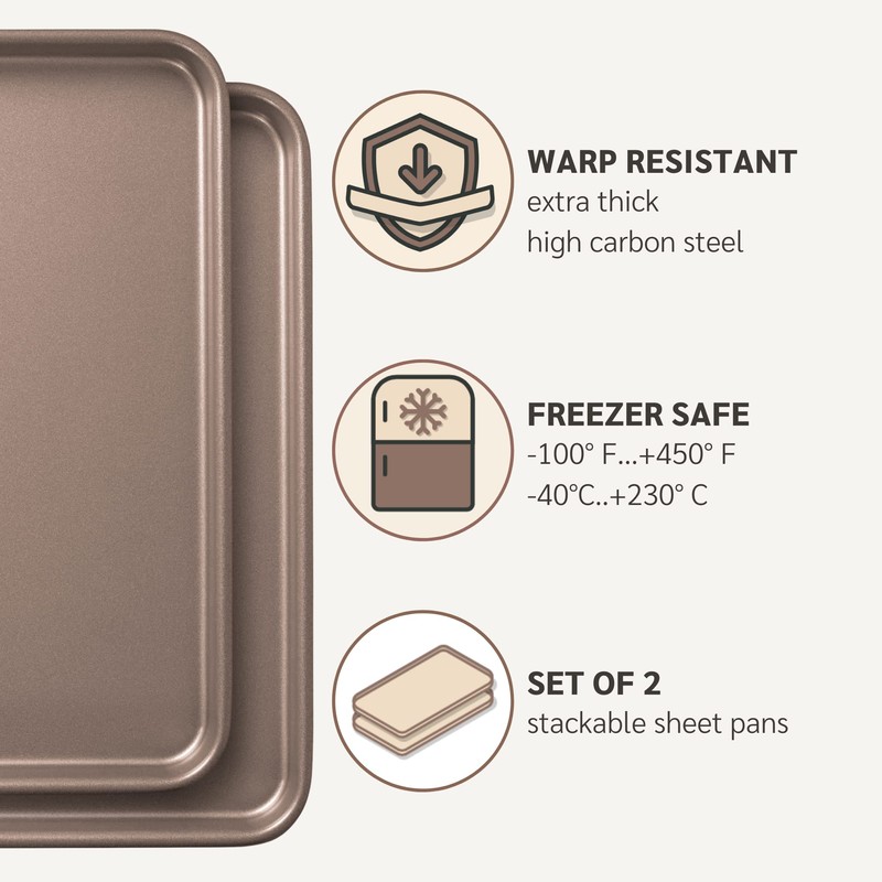 HAPPIELS 15x10 inches Non Toxic Non Stick Baking Sheet Set