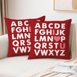 MAZSHTTD Valentine Pillow Covers 18 x 18 Inch ABC I Love You Valentines Day Heart Teacher Kids Throw Pillow Valentines Wedding Decorative Pillow Cases Couch Bedroom Outdoor Indoor Sofa Decor Red
