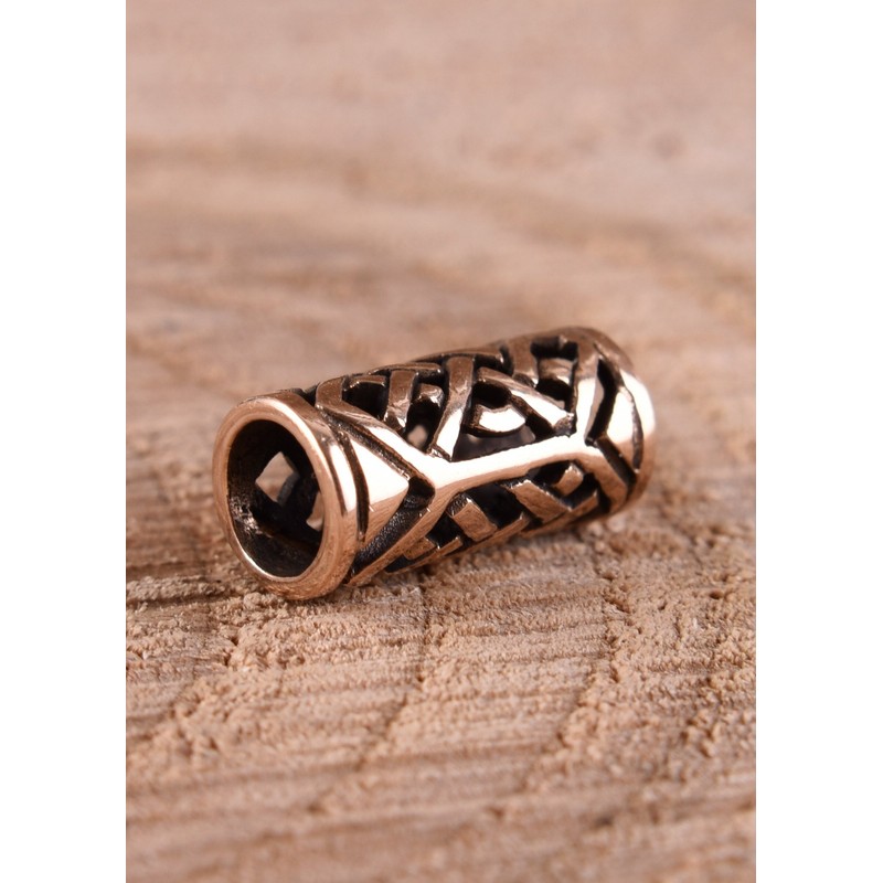 Battle-Merchant Viking Beard Bead for Dreadlocks Bronze with Cable Pattern