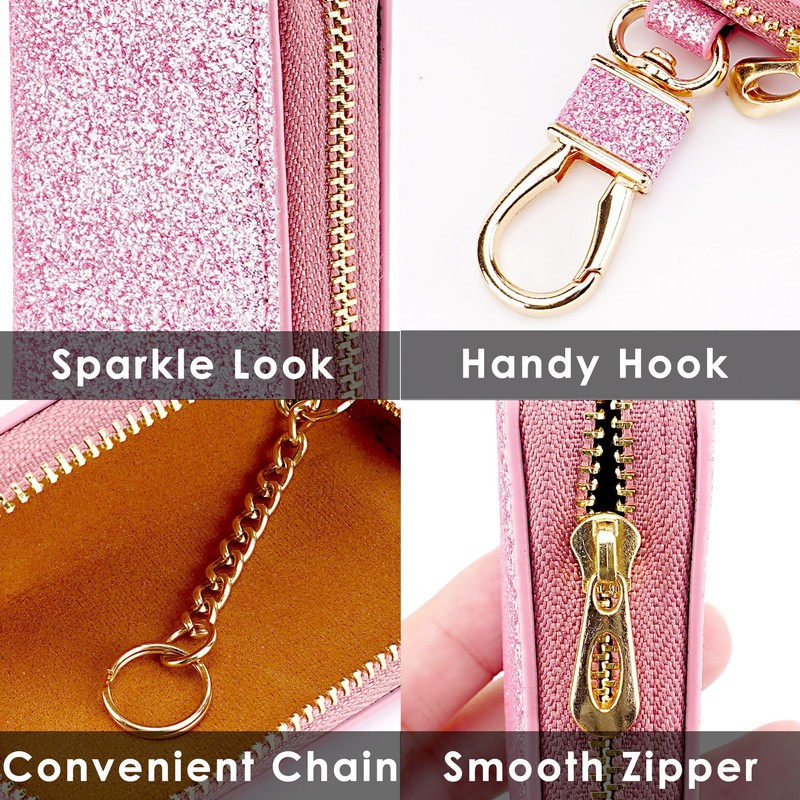 BUNCHBRAVO Pink Car Key Holder Bag with Zip-Around Case, Clip