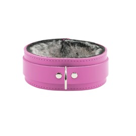Arcadia Collar Handmade Premium Latigo Leather Luxurious Fur Collar (True Pink, Large)