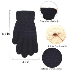 Women's Winter Gloves Womens Warm Thermal Black Cable Knit Wool Fleece Lined Mittens for Cold Weather