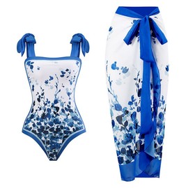 Traje de baño de una pieza para mujer, clásico, floral, con faldas, pareos, 2 piezas, monokini, ropa de playa, Azul Real, XL