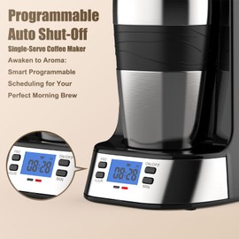 RAINBEAN Single Serve Coffee Maker, Programable Single-Serve Brewers, Timer Auto Start/Off, 14 Oz Single Cup Coffee Machine For Ground Coffee, 700W Quick Brewing, Perfect Gifts for Coffee Lovers