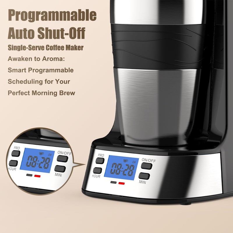 RAINBEAN Single Serve Coffee Maker, Programable Single-Serve Brewers, Timer Auto