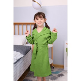 TADO MUSLIN Toddler Bathrobe, Lightweight Cover-Up for Kids Soft and Breathable Organic Cotton Robe for Baby, Boys& Girls Hooded Towel, 4-6T, Green Robes