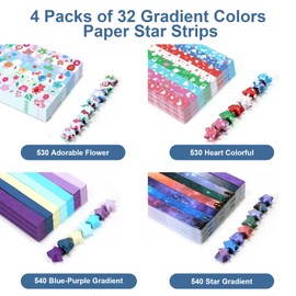 2140 Sheets Stars Paper Strips, 4 Packs Double Side Origami Star Paper, Lucky Star Strips Star Origami Paper for Kids DIY School/ Hand Craft