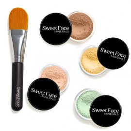 Concealer & Corrector KIT with Brush Mineral Makeup Set Bare Skin Matte Powder (5 gram Sample Size Jars, Dark Concealer)