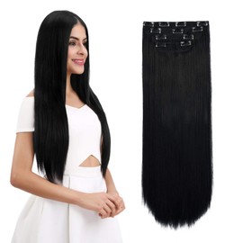 REECHO Multi-Length 16" 18" 20" Long Straight 4 PCS Set Thick Clip in on Hair Extensions Natural Black