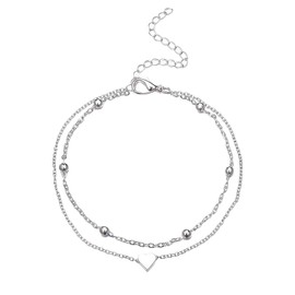 MUNSKT Women's Silver Anklets,Adjustable Ankle Bracelet,Heart Anklet Layered Ankle Chains for Women