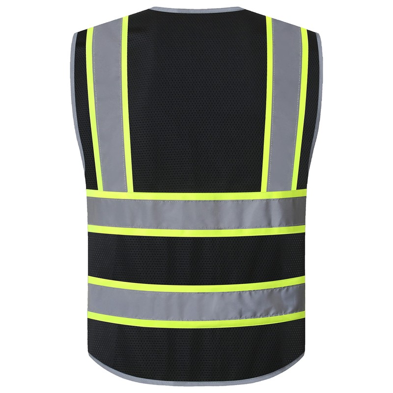 JKSafety 10 Pockets Hi-Vis Neon Color Frontal Zipper Mesh Safety