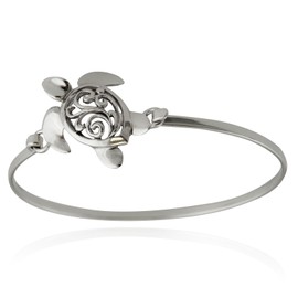 FashionJunkie4Life Sterling Silver Sea Turtle Bangle Bracelet with Filigree Design and Latch Closure