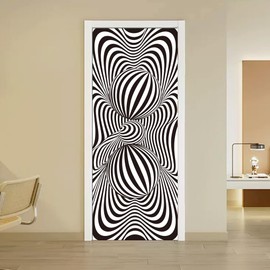 arricraft 2 Pcs Self-Adhesive Door Stickers, 31.5"x78.7" 3D Visual Effect Black and White Line Visual Pattern Door Murals Stickers PVC Doors Removable Wallpaper Decoration for Bedrooms Living Room