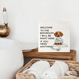 VIIJJUE Funny Vizsla Dog Bathroom Wooden Box Sign, Dog Bathroom Decor, Humorous Vizsla Lover Owner Wood Signs for Bath Room Toilet Counter Shelf Decorations, 5x5 Inch