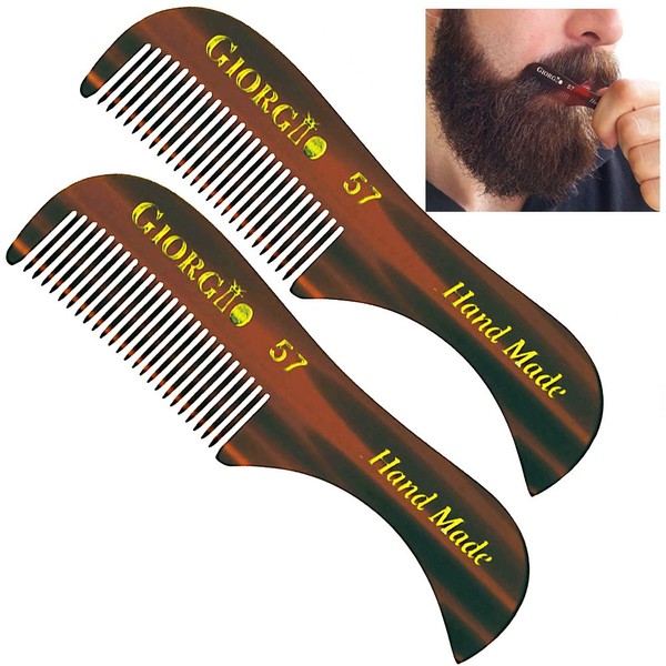 Giorgio G57 Extra Small 2.75 Inch Men's Fine Toothed Beard and Mustache Comb for Facial Hair Grooming and Styling. Wallet Pocket Comb Handmade of Quality Durable Cellulose, Saw-Cut and Hand Polished