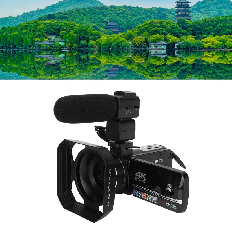 4K Video Camera with Remote Control Microphone Lens Hood 18X