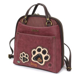 CHALA Convertible Backpack Purse - Women Convertible Shoulder Purse with Adjustable Strap - Paw Print - Burgundy