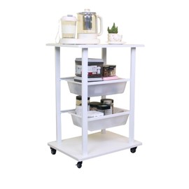 Rolling Storage Carts with Wheels, Heavy Duty Rolling Service Cart, 4-Tier Restaurant Food Cart with Hammer for Office, Warehouse, Garage (White)
