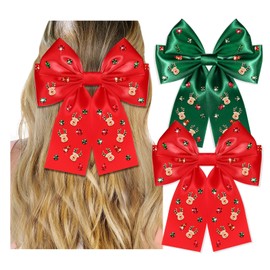 NLCAC 2PCS Christmas Hair Bows for Women Girls Red Green Xmas Reindeer Hair Bows Christmas Hair Clips Festive Christmas Party Hair Accessories Holiday Decoration Gifts
