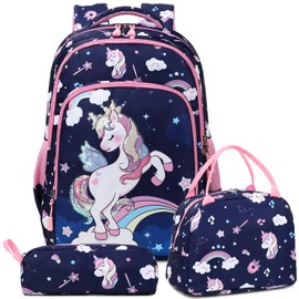 Girls Unicorn Backpack for Primary School Bag Set Bookbag Girl Cute Children Backpack 3 in 1 Kids Daypack Rucksack for School Travel
